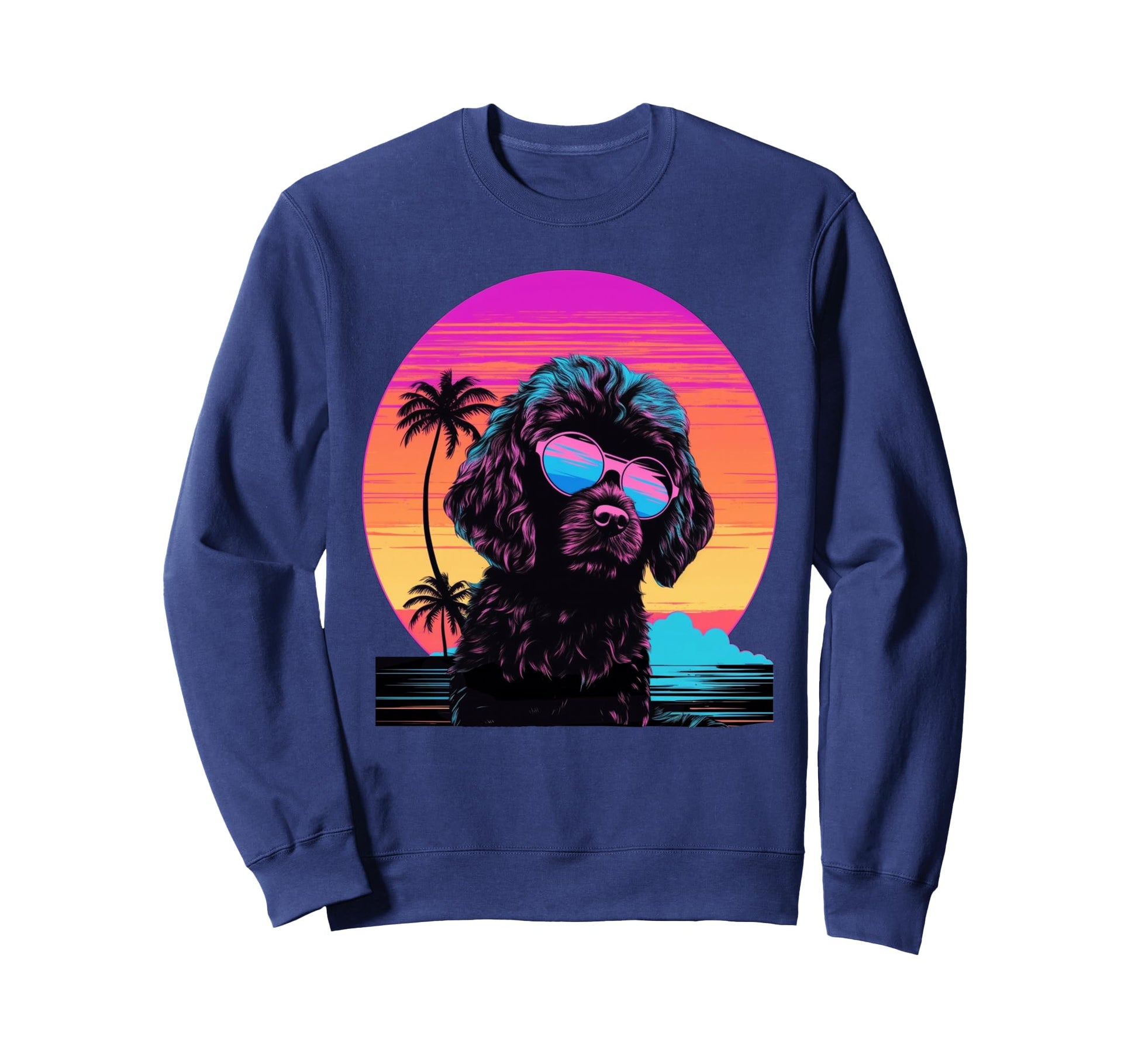 Poodle 80S Synthwave Sunset Sweatshirt - Fun Novelty Design for Adults - T-Shirt, Sweatshirt, Hoodie