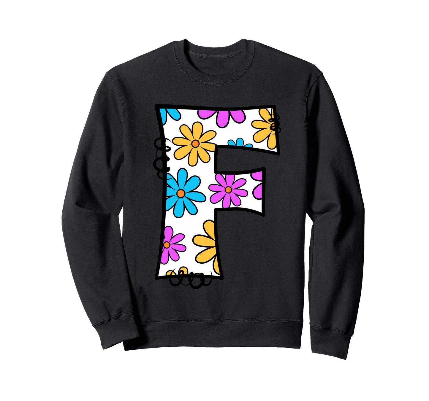 Letter F Daisy Floral Alphabet Sweatshirt - Novelty Apparel for Adults - T-Shirt, Sweatshirt, Hoodie