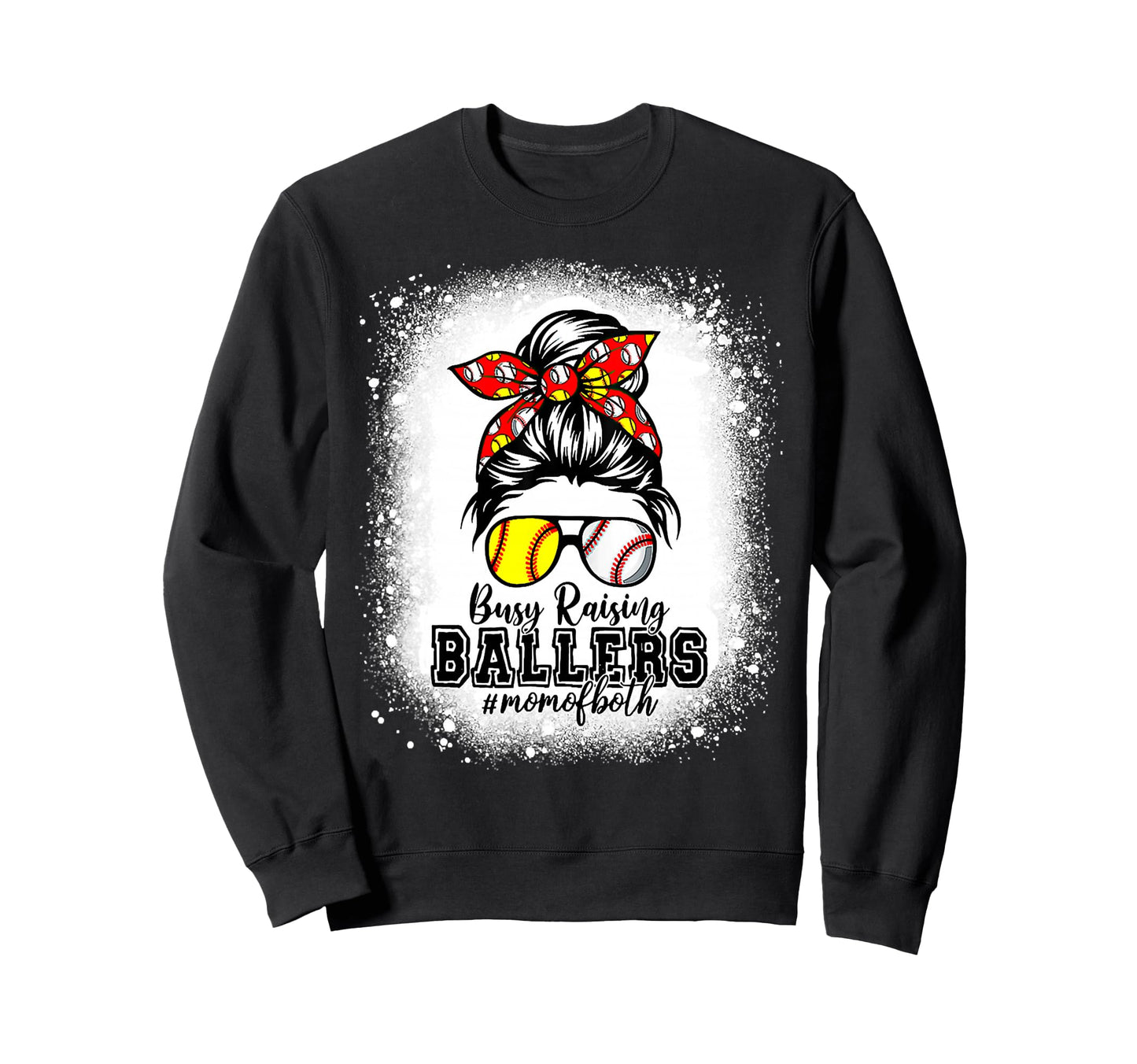 Messy Bun Mom Both Baseball Softball Sweatshirt - Unique Graphic Men Women - T-Shirt, Sweatshirt, Hoodie