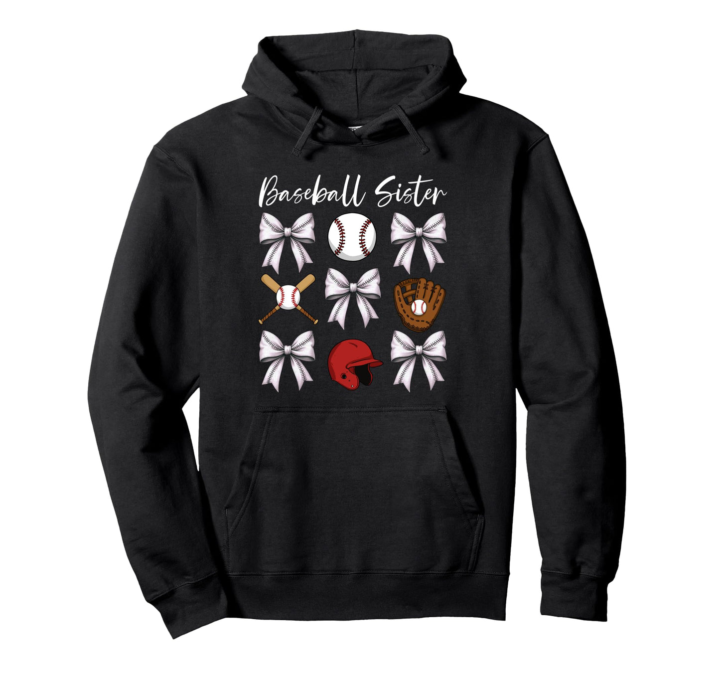 Baseball Sister Coquette Bow Cheer Hoodie - Custom Art Print Men Women - T-Shirt, Sweatshirt, Hoodie