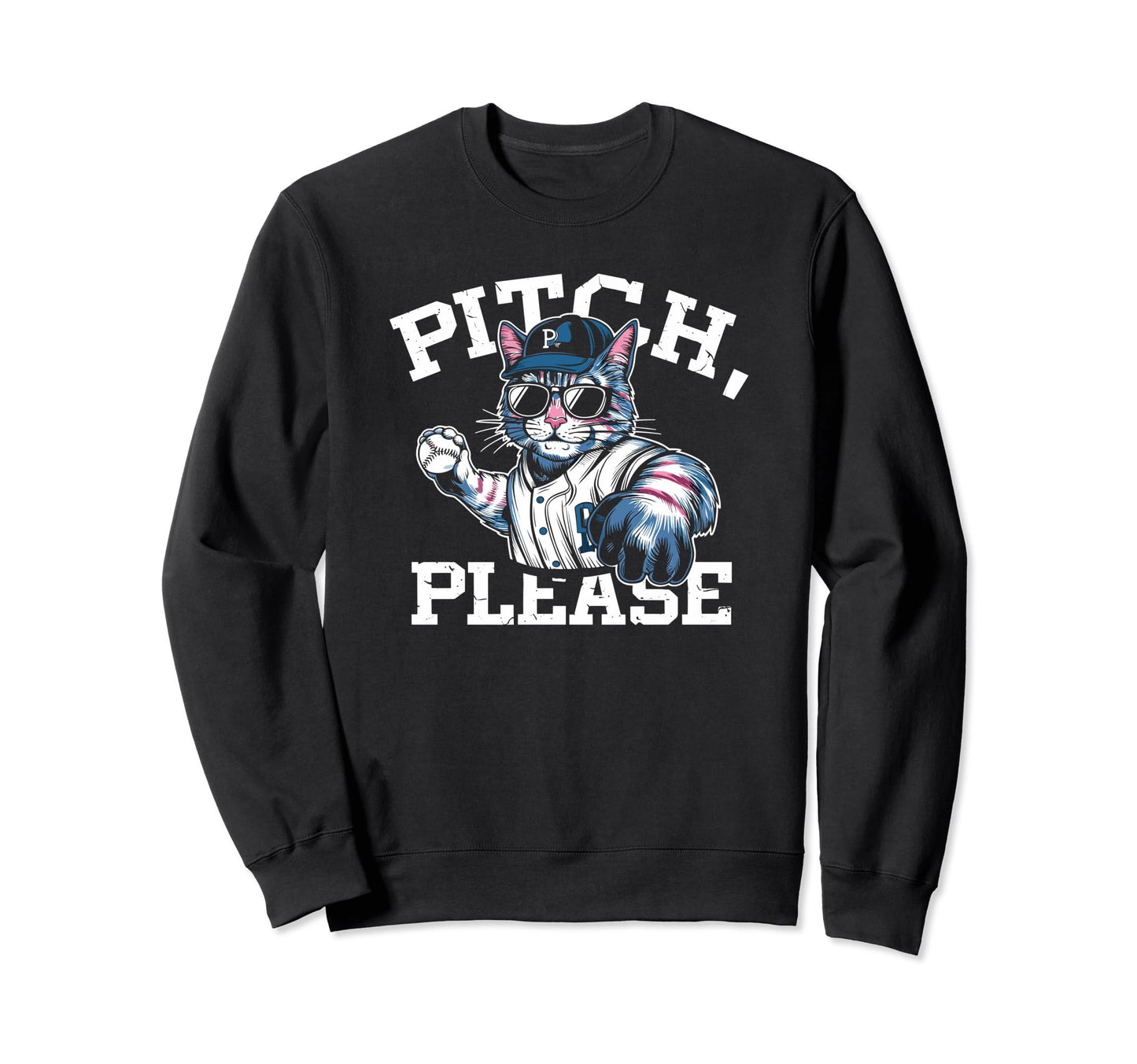 Pitching Baseball Player Cat Sweatshirt - Fun Novelty Design for Adults - T-Shirt, Sweatshirt, Hoodie