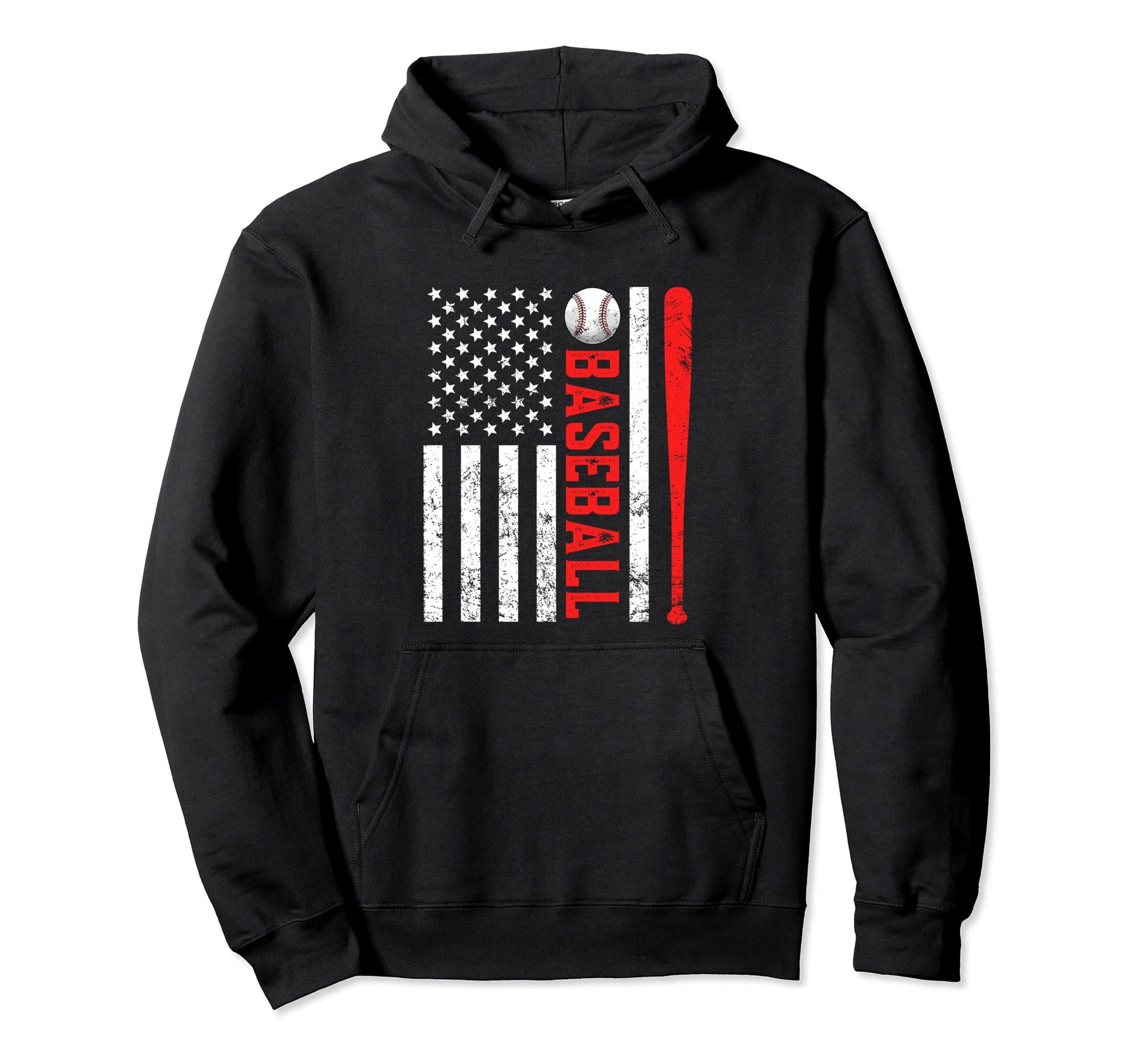Distressed American Flag Baseball Player Hoodie - Minimalist Print Unisex - T-Shirt, Sweatshirt, Hoodie
