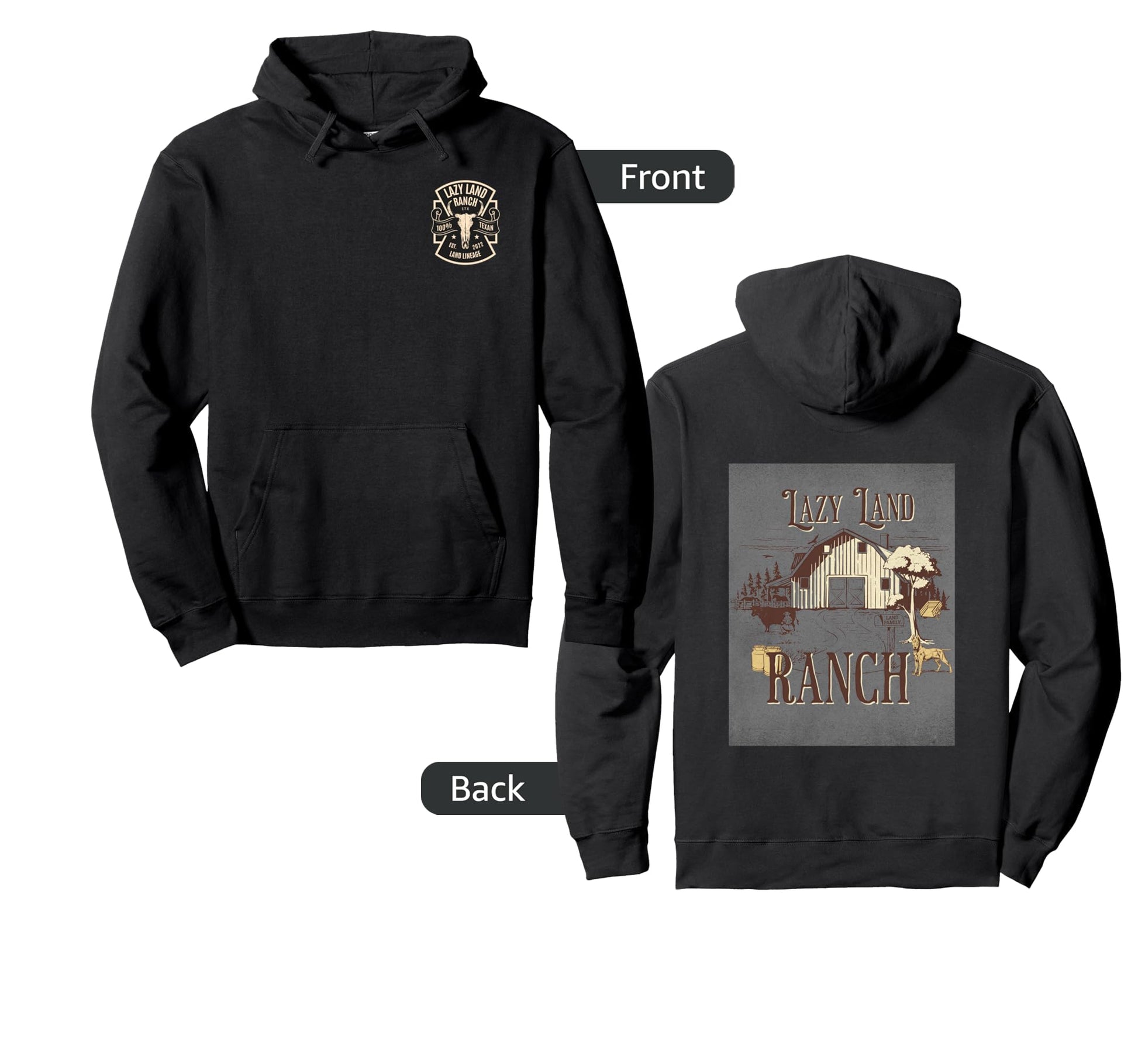 Lazy Land Ranch Logo Skull Hoodie - Custom Art Print Unisex - T-Shirt, Sweatshirt, Hoodie