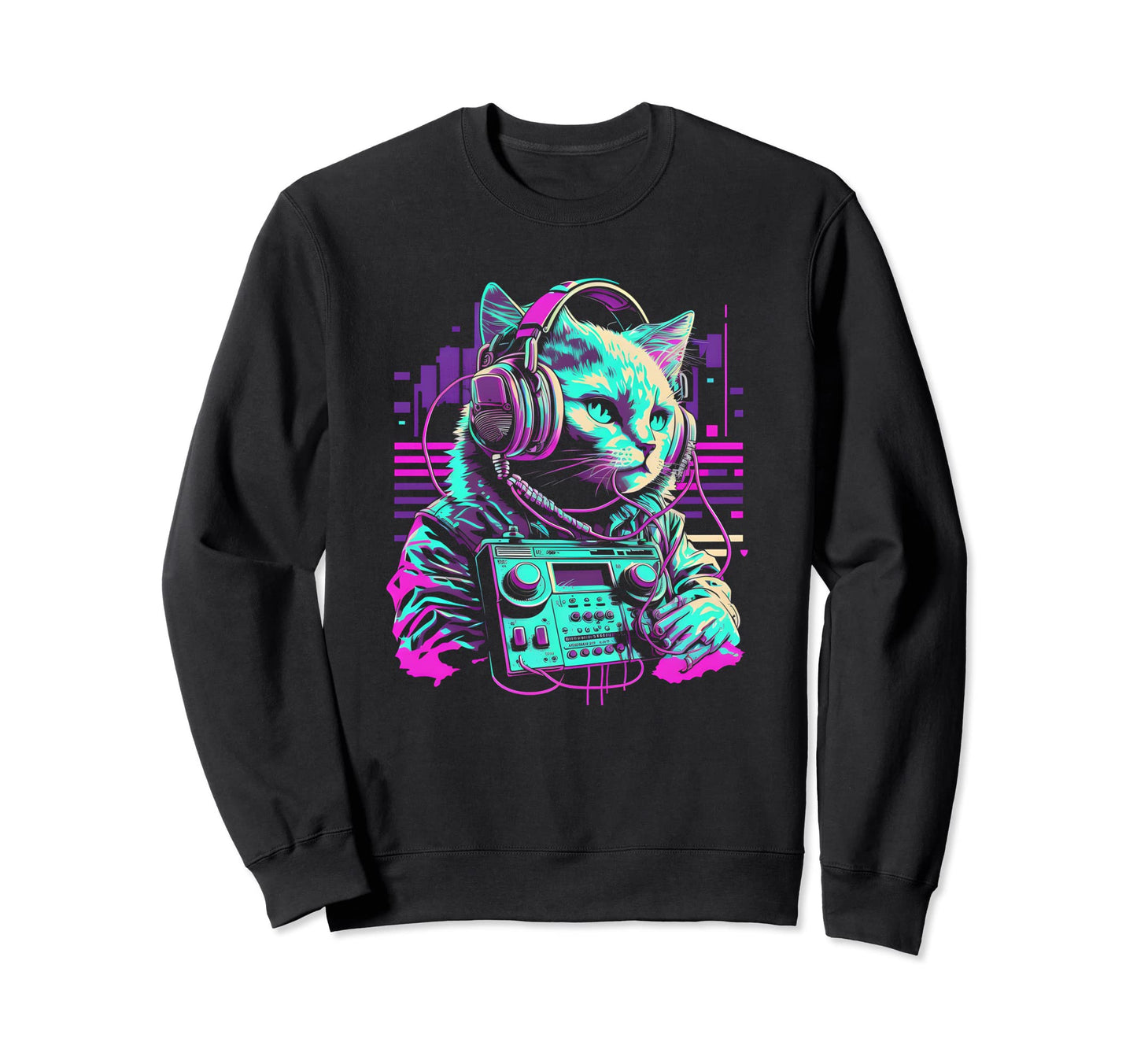 House Dj Cat 80S 90S Kitten Sweatshirt - Aesthetic Graphic for Adults - T-Shirt, Sweatshirt, Hoodie