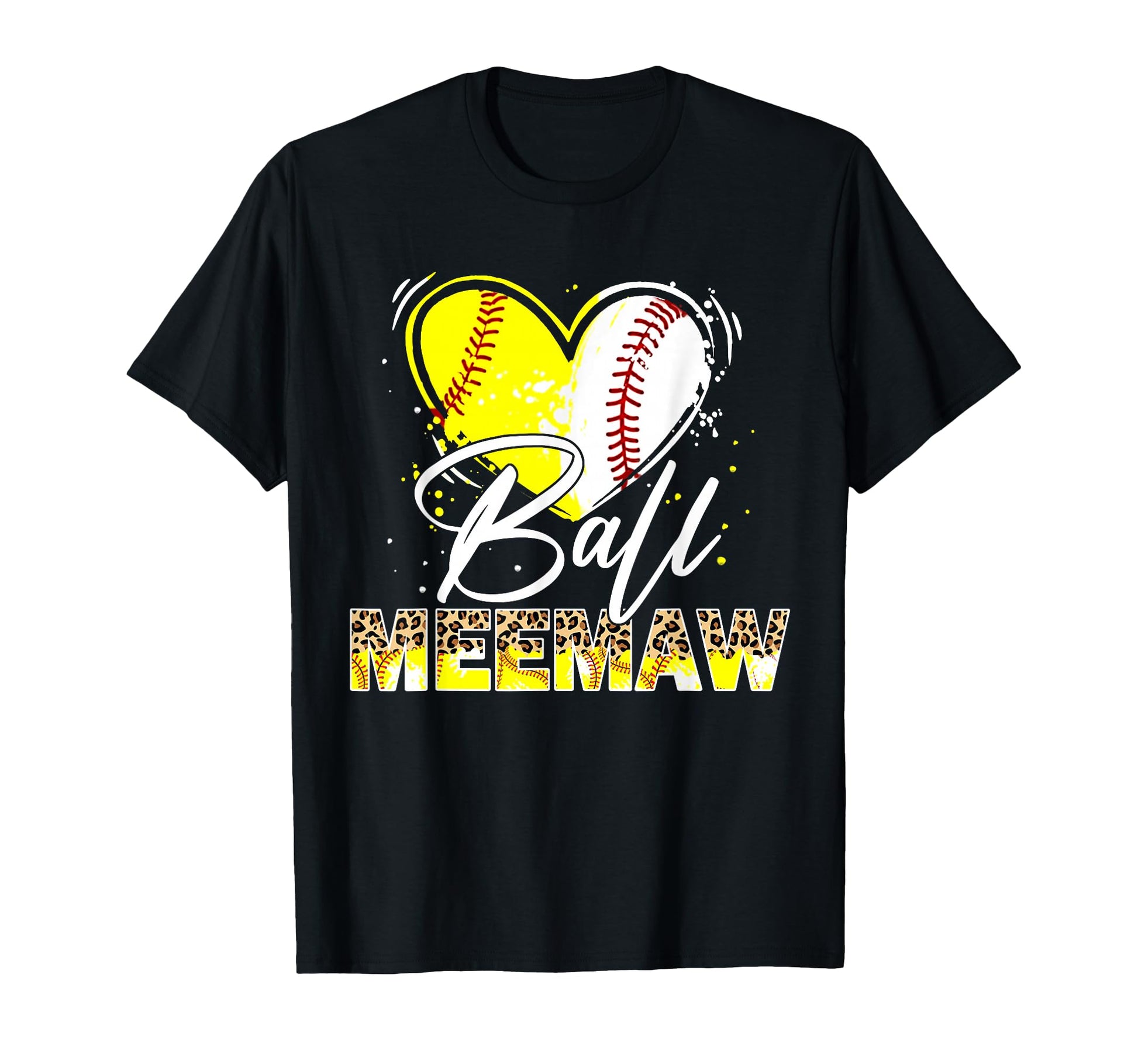 Ball Meemaw Leopard Baseball T-Shirt - Fun Novelty Design for Adults - T-Shirt, Sweatshirt, Hoodie