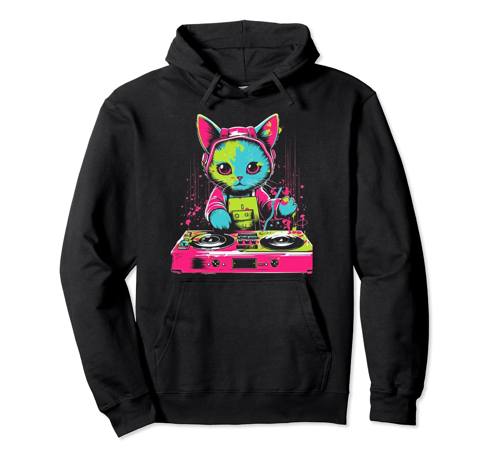Kawaii Cat Dj Japanese Edm Y2K Aesthetic Hoodie - Aesthetic Graphic Unisex - T-Shirt, Sweatshirt, Hoodie