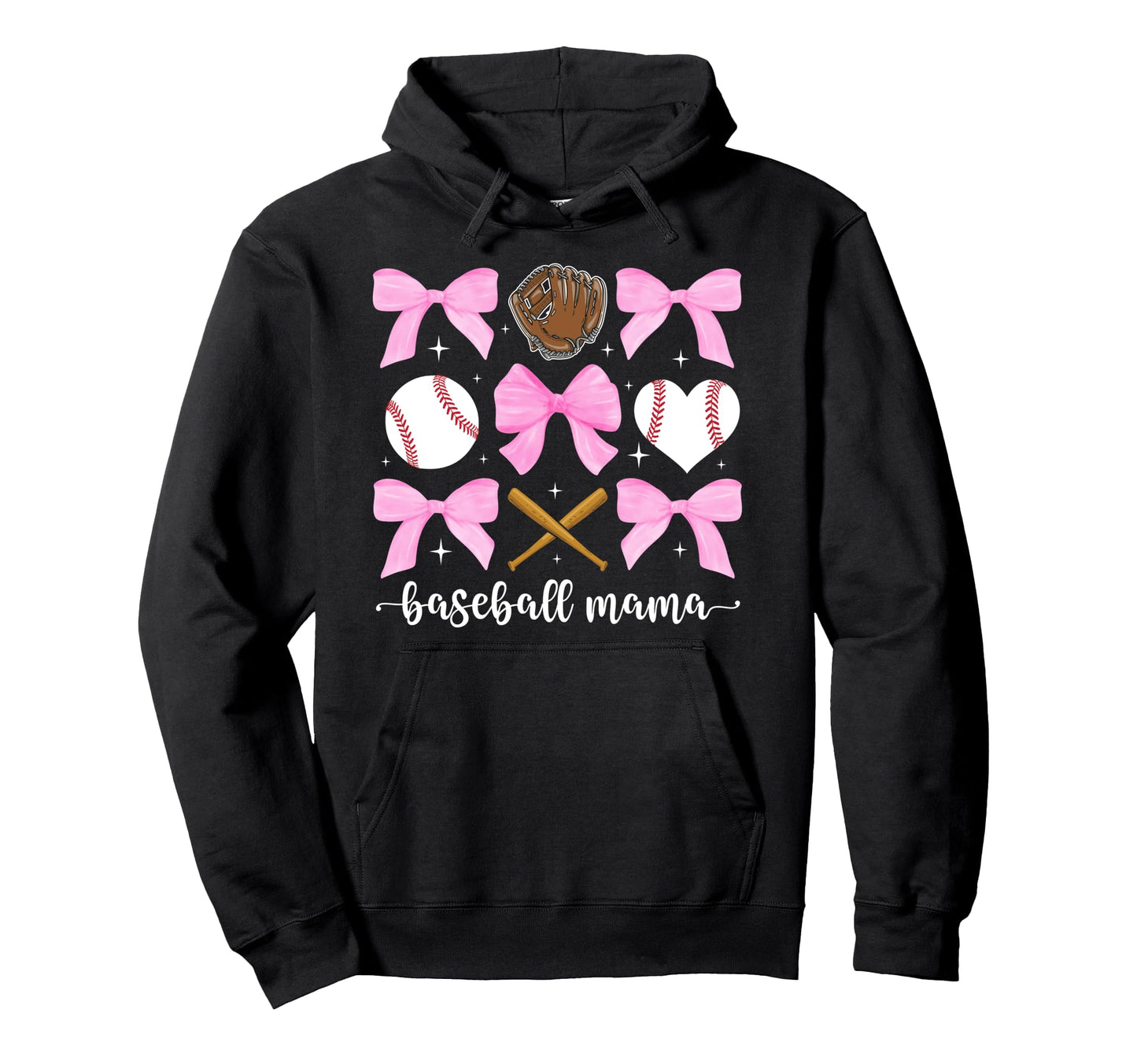 Baseball Mama Bow Baseball Mom Hoodie - Fun Novelty Design for Adults - T-Shirt, Sweatshirt, Hoodie