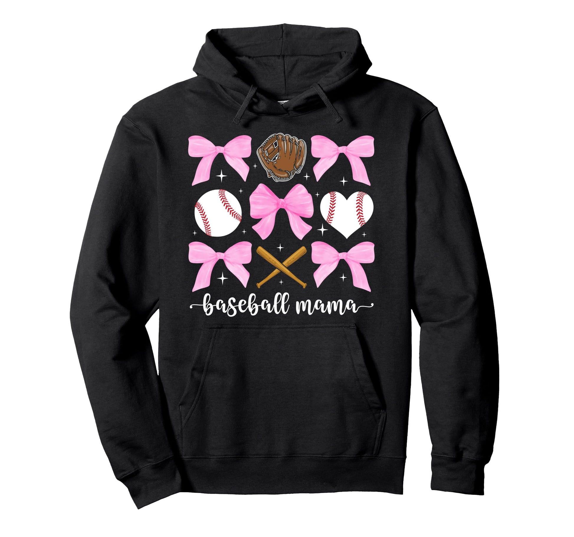 Baseball Mama Bow Baseball Mom Hoodie - Fun Novelty Design for Adults - T-Shirt, Sweatshirt, Hoodie