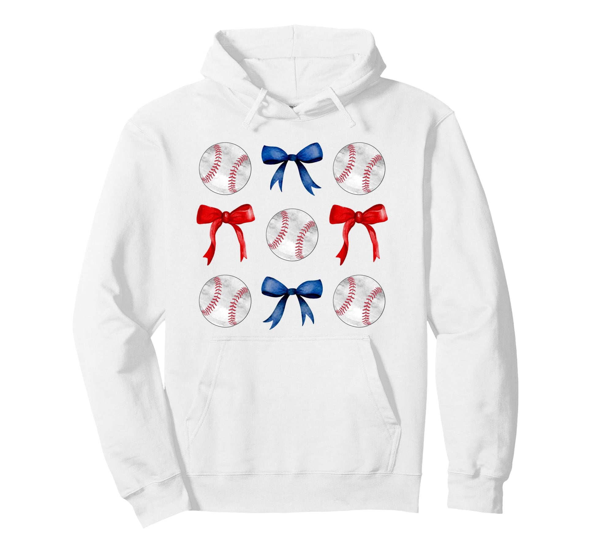 Red Blue Baseballs Bows Baseball Mom 4Th Hoodie - Graphic Print Men Women - T-Shirt, Sweatshirt, Hoodie
