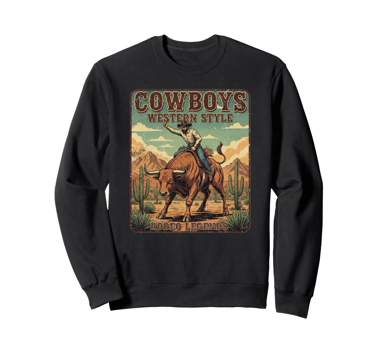 Cowboy Riding Angry Bull Western Sweatshirt - Aesthetic Graphic Men Women - T-Shirt, Sweatshirt, Hoodie