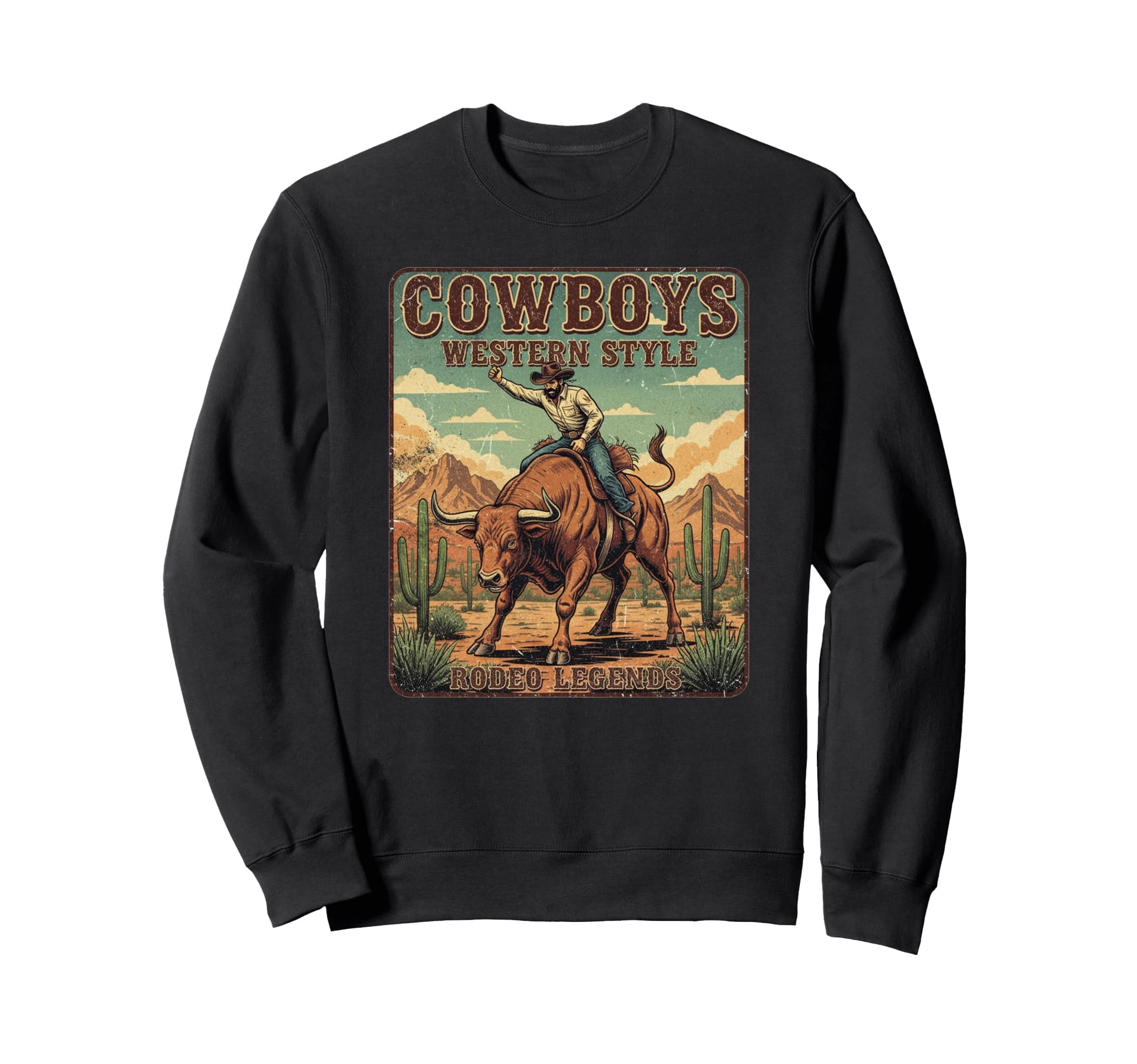 Cowboy Riding Angry Bull Western Sweatshirt - Aesthetic Graphic Men Women - T-Shirt, Sweatshirt, Hoodie