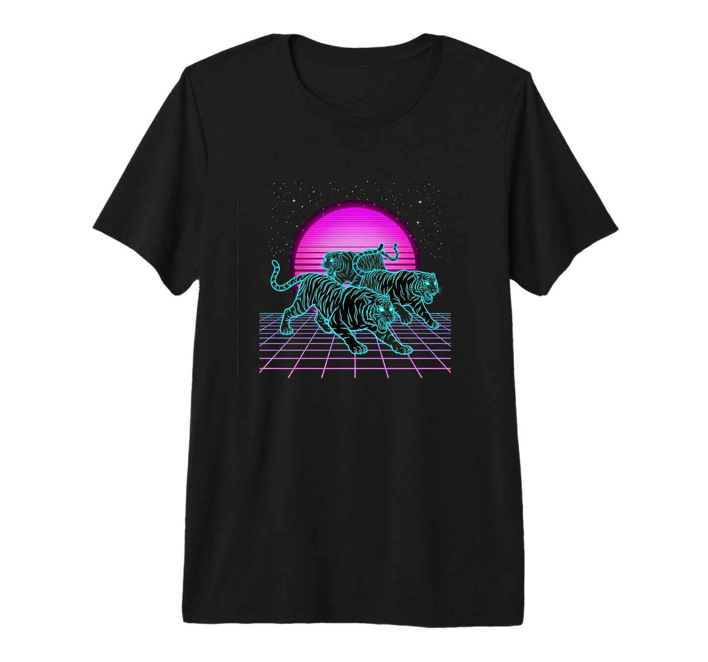 Three Running Tigers Retrowave T-Shirt - Minimalist Print Men Women - T-Shirt, Sweatshirt, Hoodie