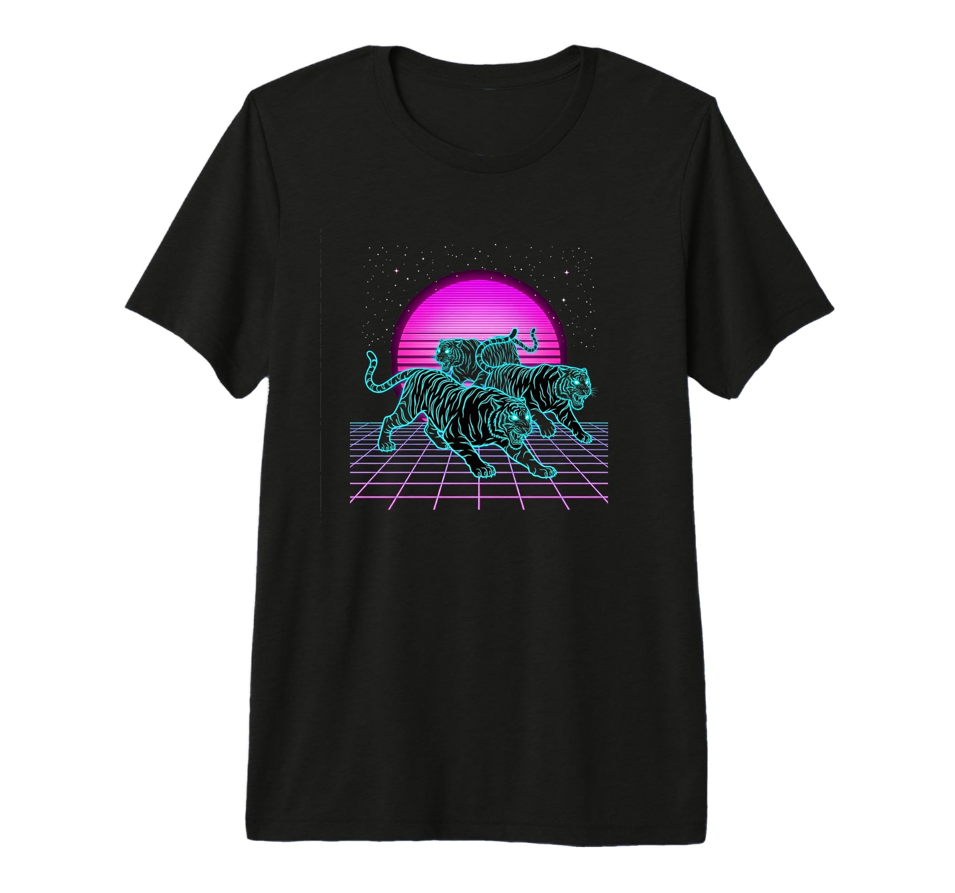 Three Running Tigers Retrowave T-Shirt - Minimalist Print Men Women - T-Shirt, Sweatshirt, Hoodie