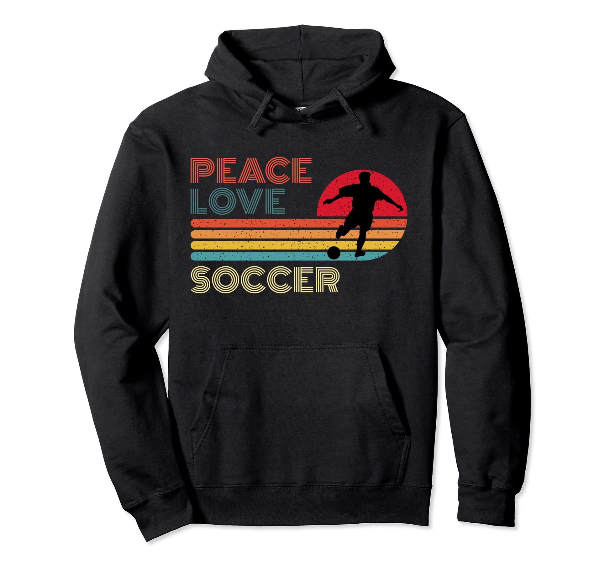 Peace Love Soccer Striped Sunset Hoodie - Casual Everyday Wear for Adults - T-Shirt, Sweatshirt, Hoodie