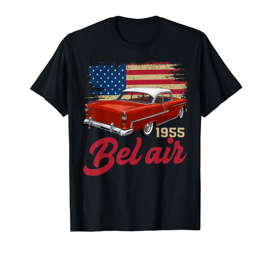 1955 55 Bel Air American Flag 90S T-Shirt - Custom Art Print for Adults - T-Shirt, Sweatshirt, Hoodie