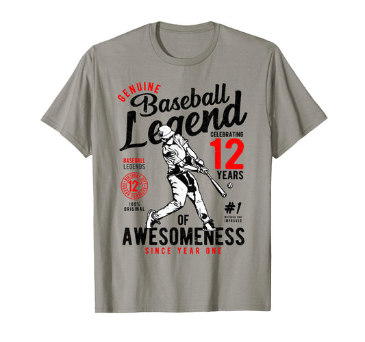 12Th Birthday Gift Baseball Legend 12 Years T-Shirt - Graphic Print Unisex - T-Shirt, Sweatshirt, Hoodie