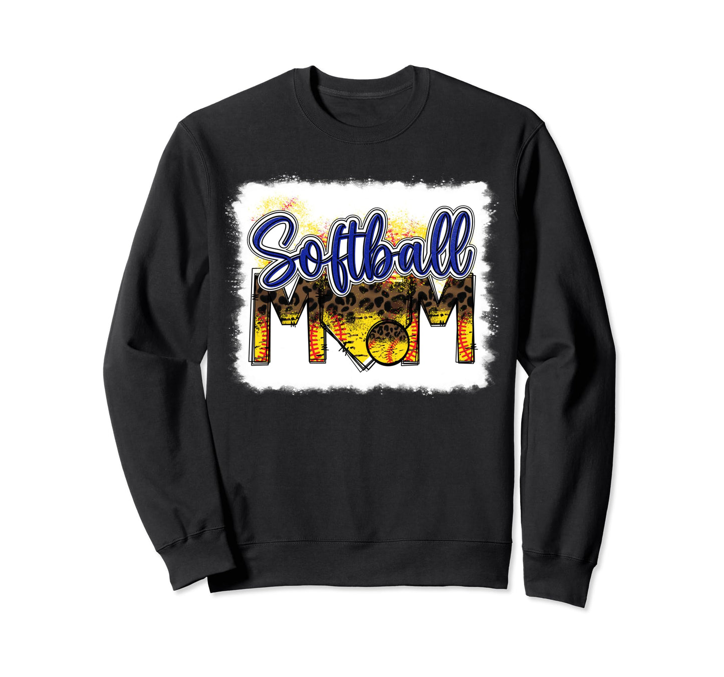 Bleached Softball Mom Leopard Funny Sweatshirt - Unique Graphic Unisex - T-Shirt, Sweatshirt, Hoodie
