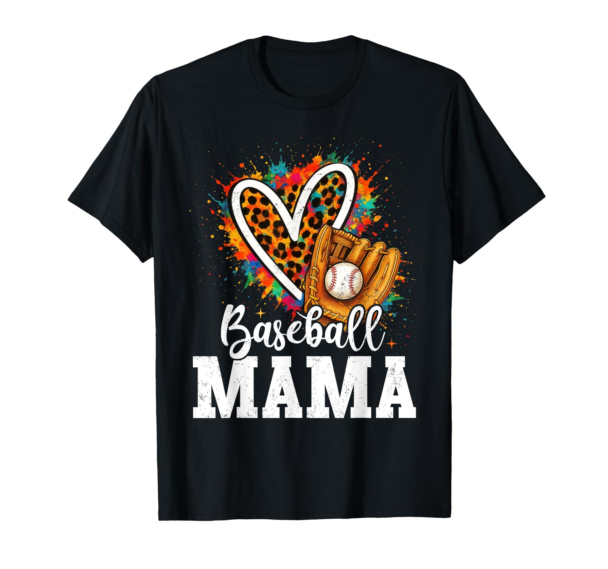 Baseball Mama Leopard Heart Colorful T-Shirt - Novelty Apparel Unisex - T-Shirt, Sweatshirt, Hoodie