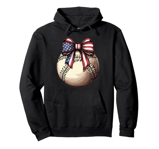 American Baseball Coquette Bow Hoodie - Unique Graphic for Adults - T-Shirt, Sweatshirt, Hoodie