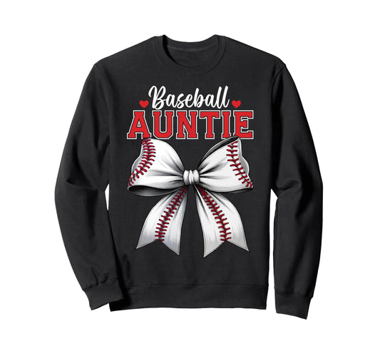 Baseball Auntie Coquette Ribbon Bow Sweatshirt - Graphic Print for Adults - T-Shirt, Sweatshirt, Hoodie