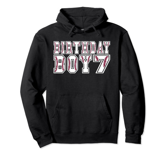 7Th Birthday 7 Years Old Baseball Theme Hoodie - Unique Graphic Unisex - T-Shirt, Sweatshirt, Hoodie