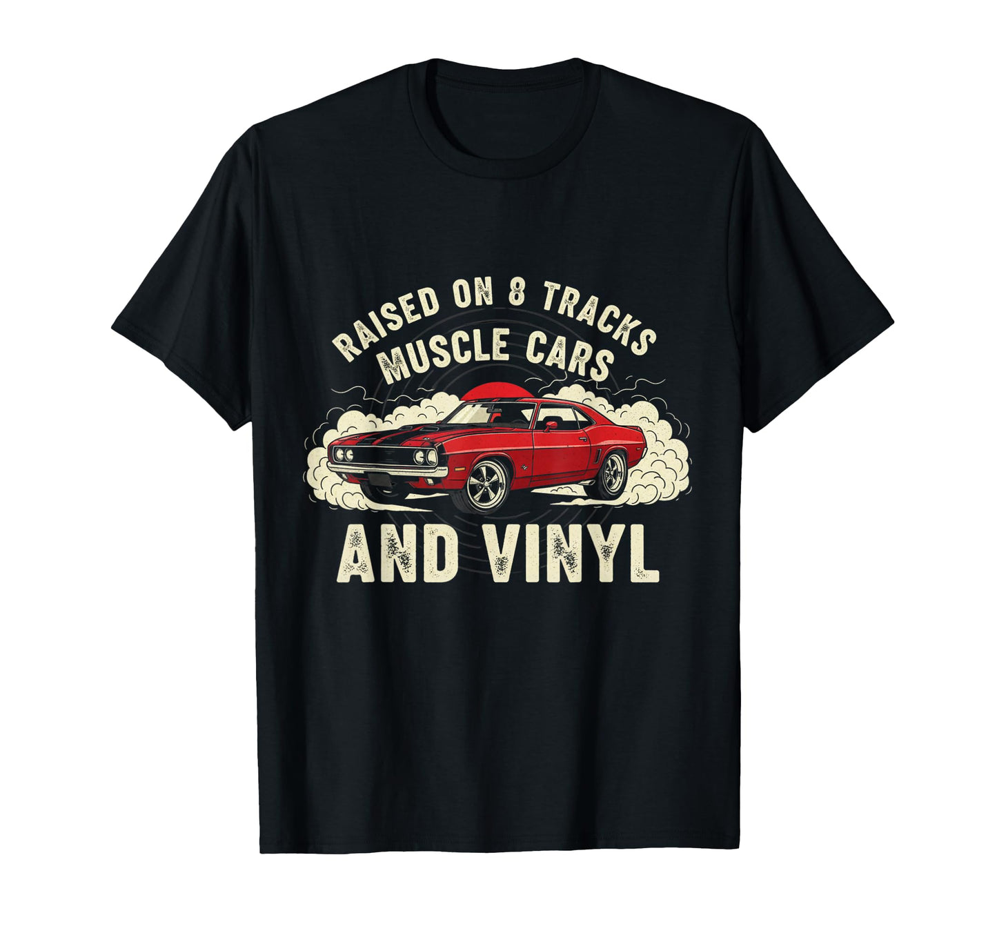 Raised Vinyl And V8S 70S Car Lover T-Shirt - Unique Graphic Men Women - T-Shirt, Sweatshirt, Hoodie