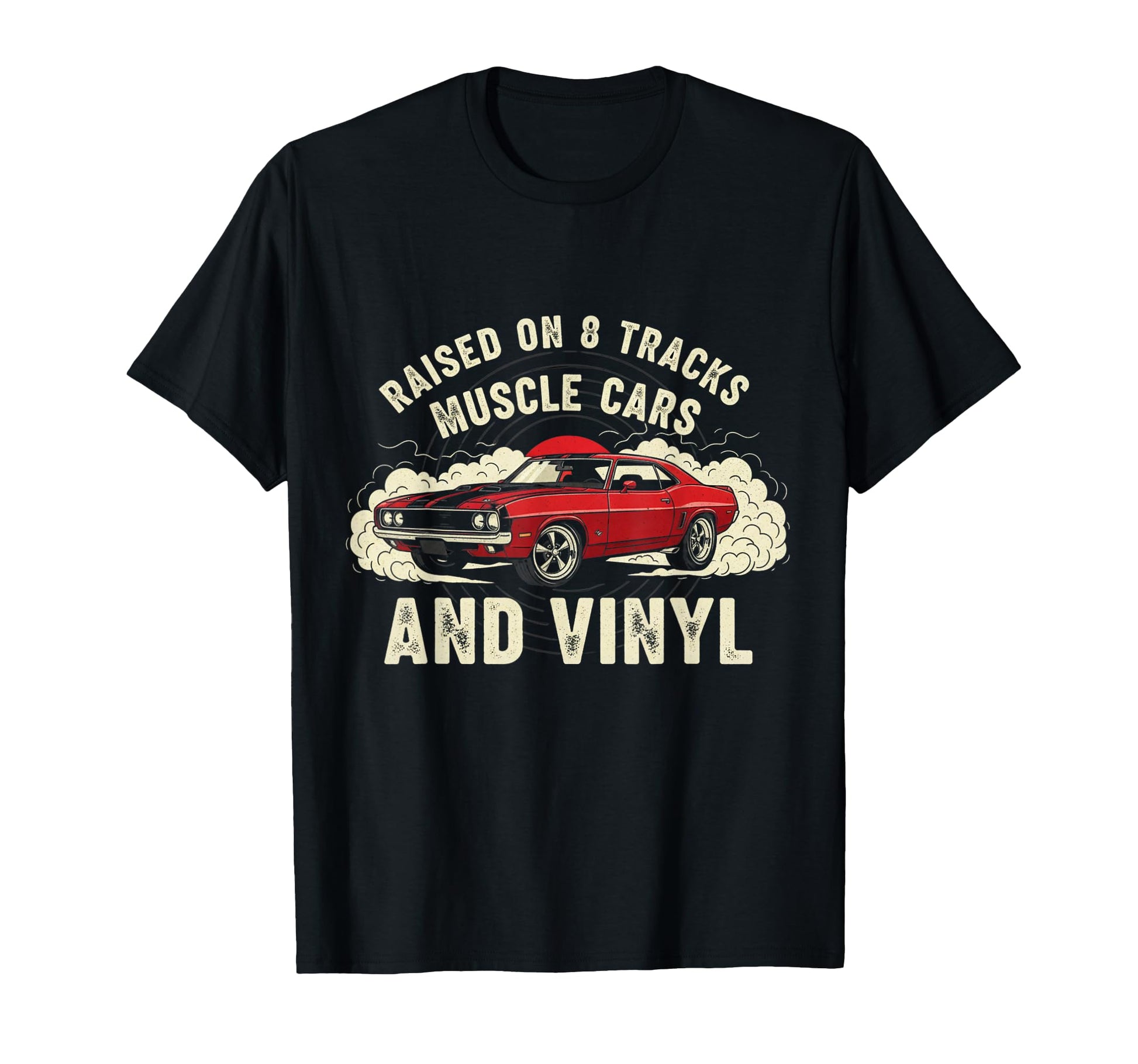 Raised Vinyl And V8S 70S Car Lover T-Shirt - Unique Graphic Men Women - T-Shirt, Sweatshirt, Hoodie