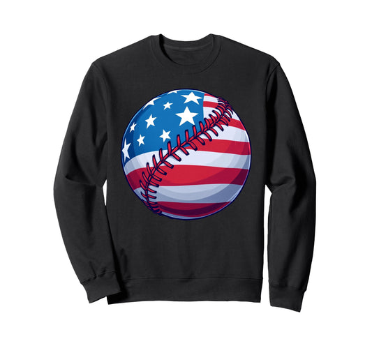Baseball American Flag Usa Sweatshirt - Minimalist Print for Adults - T-Shirt, Sweatshirt, Hoodie