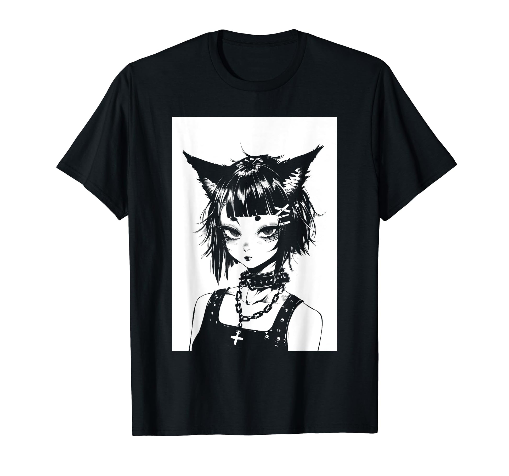 Cat Anime Manga Goth Alternative Y2K T-Shirt - Minimalist Print for Adults - T-Shirt, Sweatshirt, Hoodie