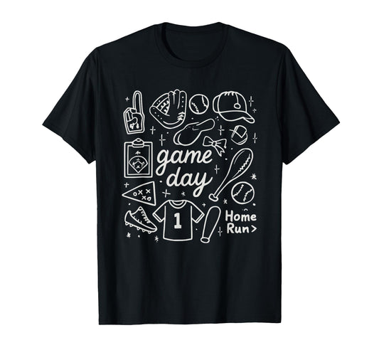 Baseball Doodles Game Day Home Run T-Shirt - Unique Graphic for Adults - T-Shirt, Sweatshirt, Hoodie