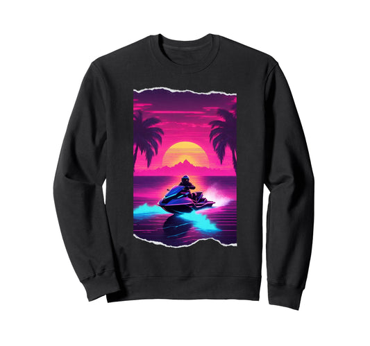 1980S Jetski Sunset Synthwave Sweatshirt - Unique Graphic Men Women - T-Shirt, Sweatshirt, Hoodie