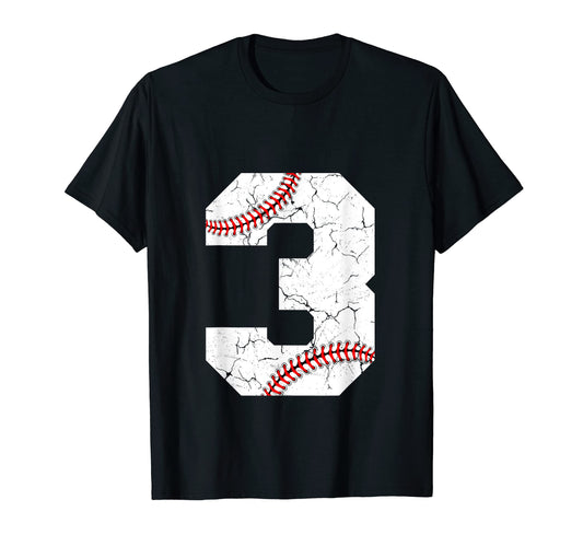 Baseball Jersey Number 3 Distressed T-Shirt - Custom Art Print for Adults - T-Shirt, Sweatshirt, Hoodie