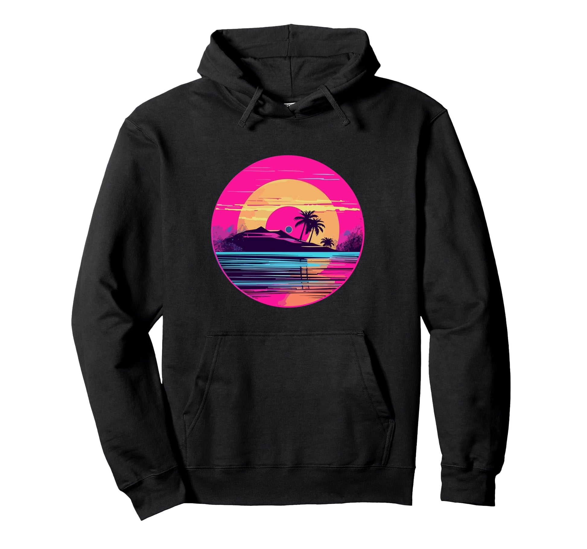 Palm Tree Vinyl Record Vaporwave Music Hoodie - Custom Art Print Men Women - T-Shirt, Sweatshirt, Hoodie