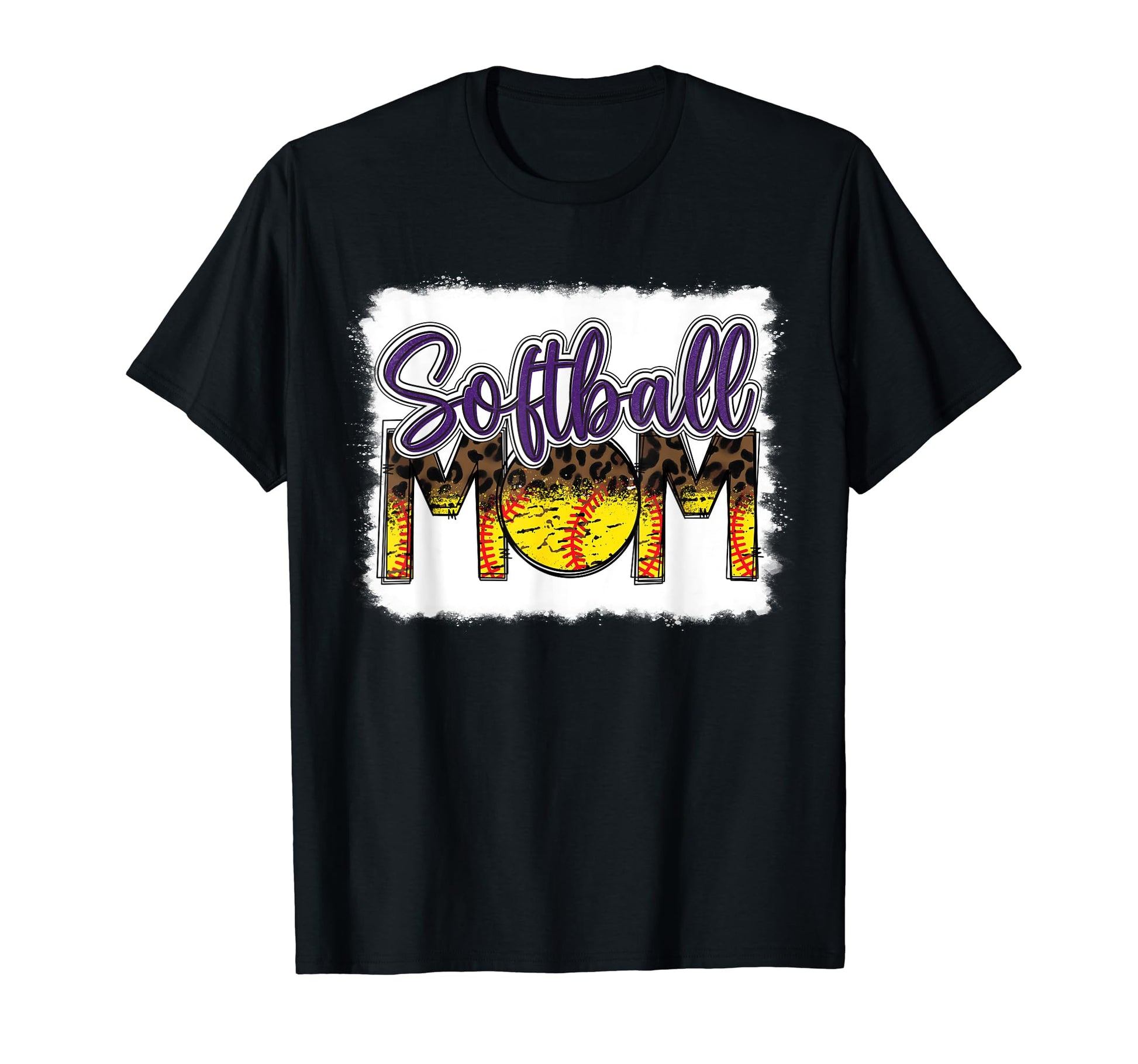 Bleached Softball Mom Leopard Funny T-Shirt - Graphic Print Men Women - T-Shirt, Sweatshirt, Hoodie