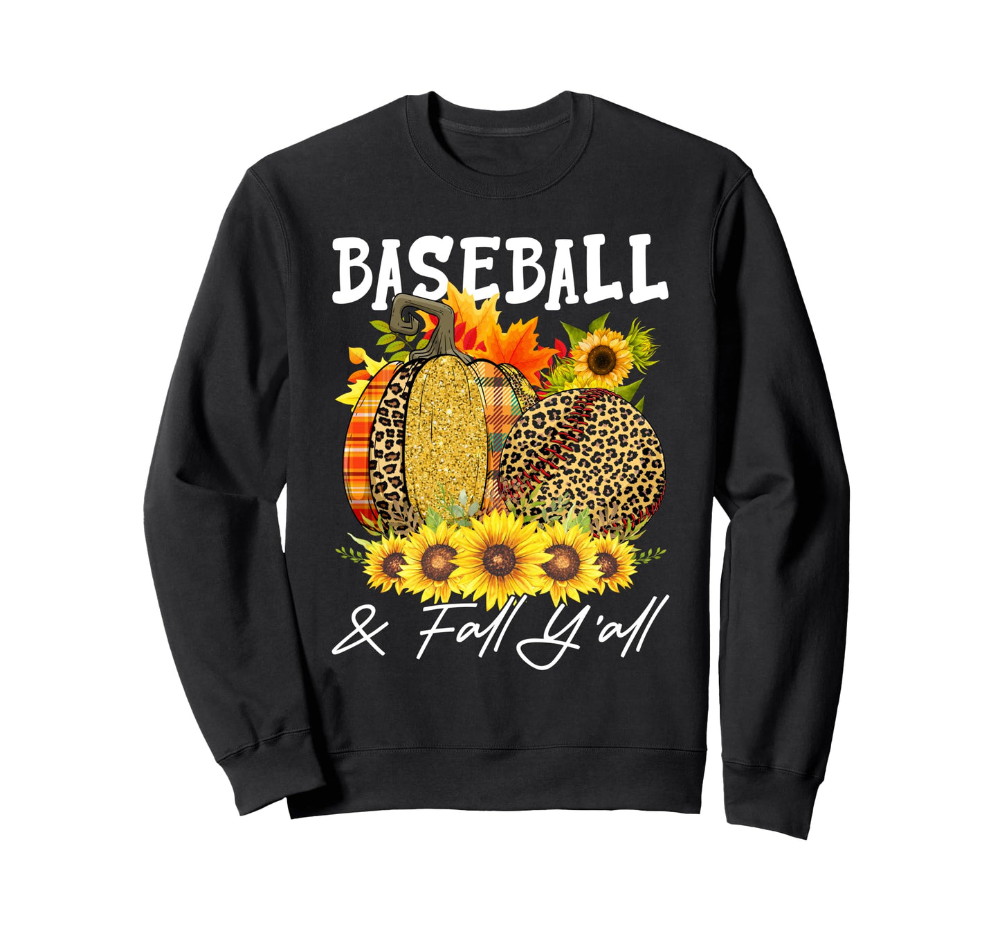 Baseball Fall Yall Leopard Pumpkins Sweatshirt - Trendy Graphic Unisex - T-Shirt, Sweatshirt, Hoodie