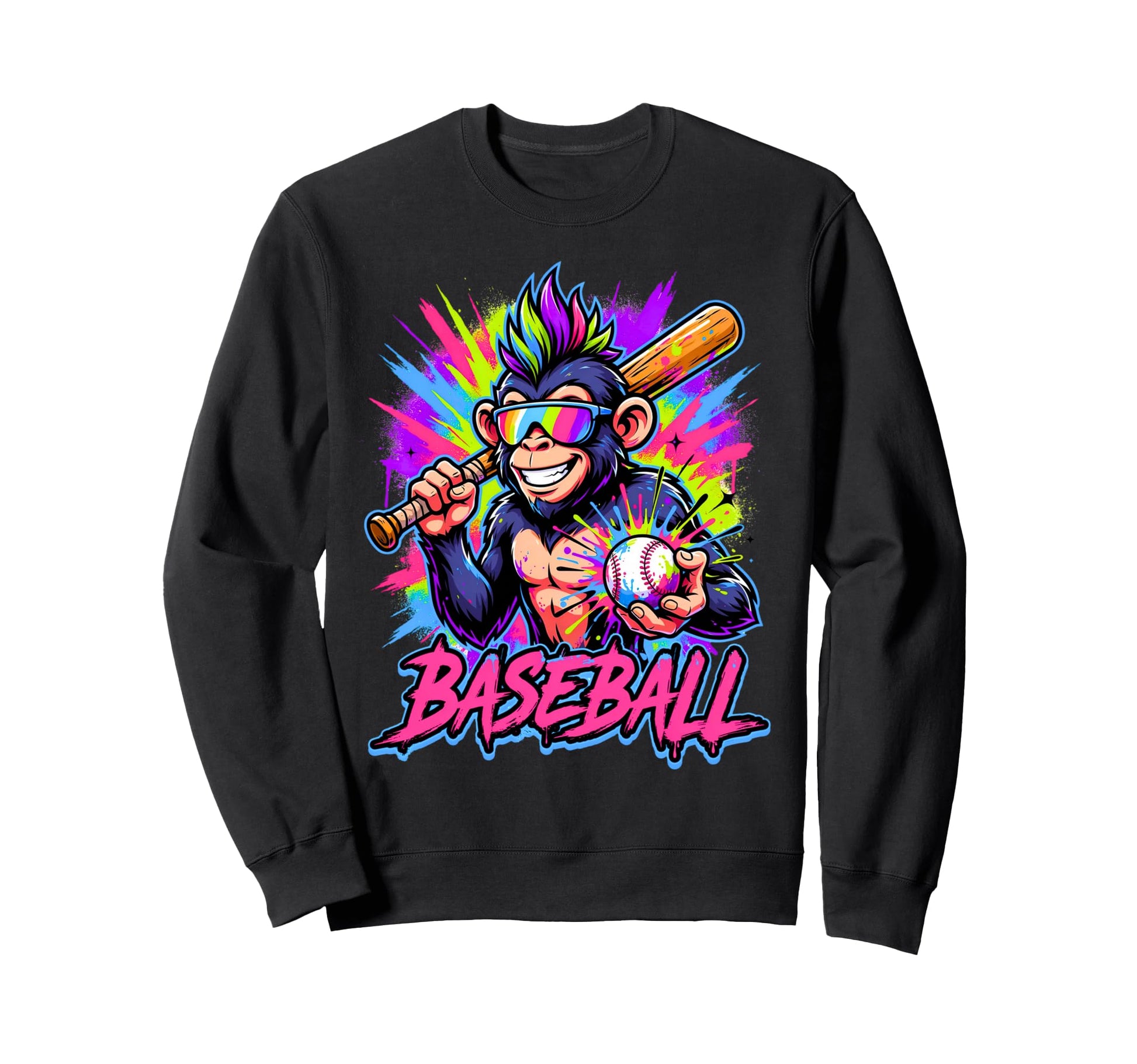 Monkey Funny Animals Baseball Ice Sweatshirt - Trendy Graphic Men Women - T-Shirt, Sweatshirt, Hoodie