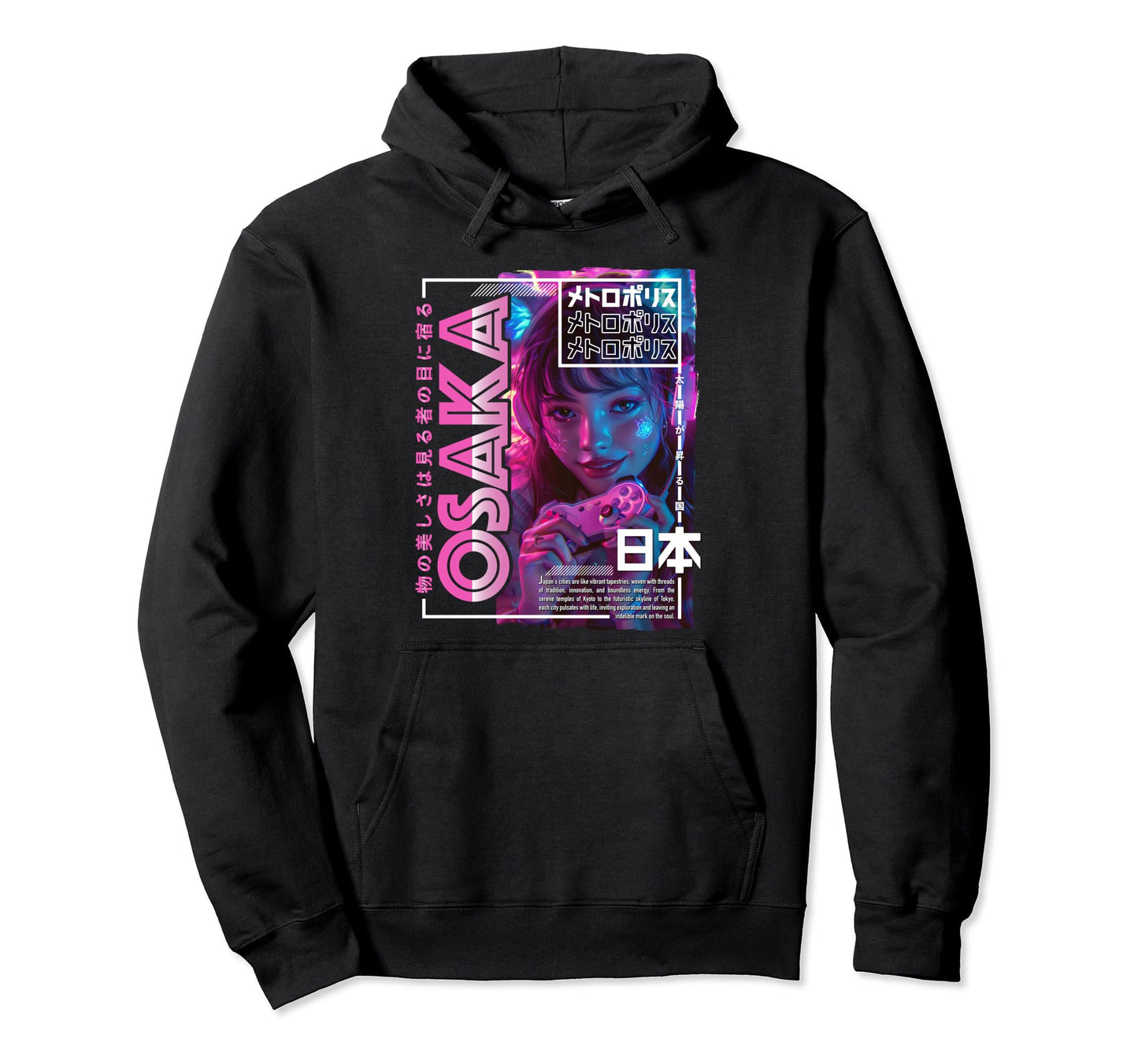 Osaka City 80S Synthwave E Japan Hoodie - Fun Novelty Design Men Women - T-Shirt, Sweatshirt, Hoodie