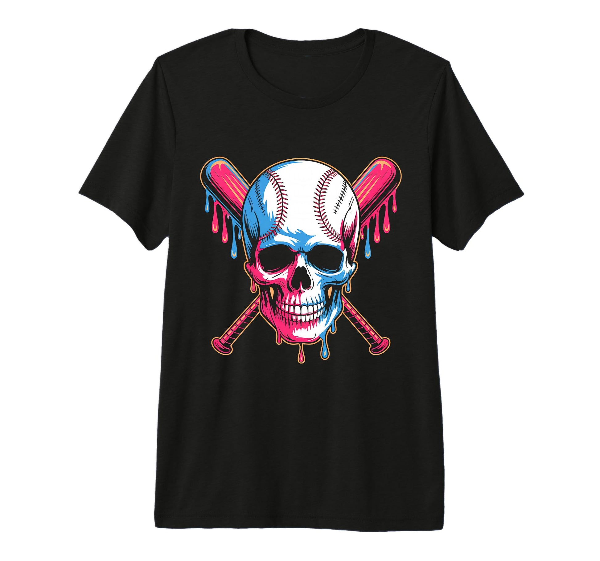 Baseball Skull Crossed Bats Dripping T-Shirt - Minimalist Print for Adults - T-Shirt, Sweatshirt, Hoodie