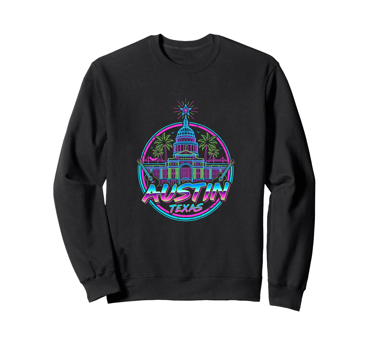 Austin Texas Capitol Synthwave Sweatshirt - Casual Everyday Wear Men Women - T-Shirt, Sweatshirt, Hoodie