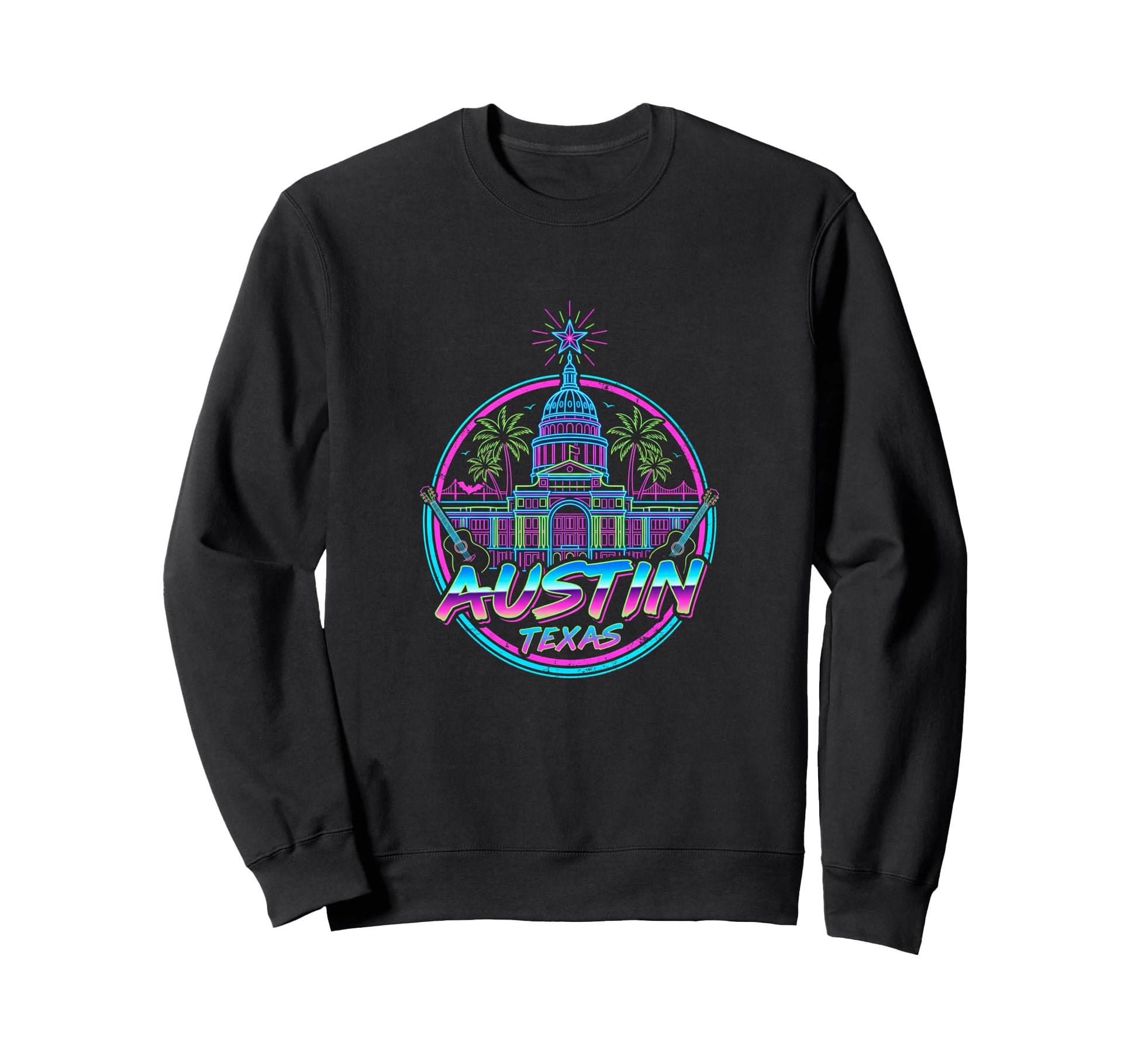 Austin Texas Capitol Synthwave Sweatshirt - Casual Everyday Wear Men Women - T-Shirt, Sweatshirt, Hoodie