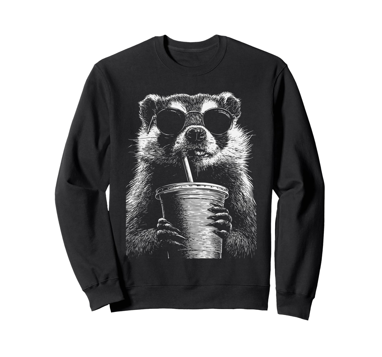 Badger Drinking Iced Coffee Funny Sweatshirt - Streetwear Style for Adults - T-Shirt, Sweatshirt, Hoodie