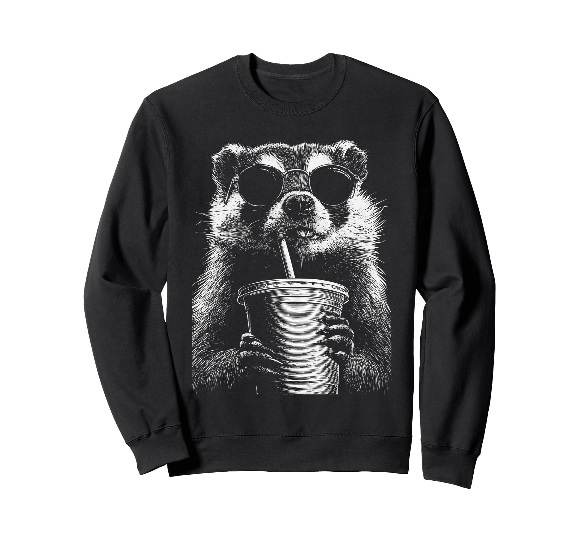 Badger Drinking Iced Coffee Funny Sweatshirt - Streetwear Style for Adults - T-Shirt, Sweatshirt, Hoodie