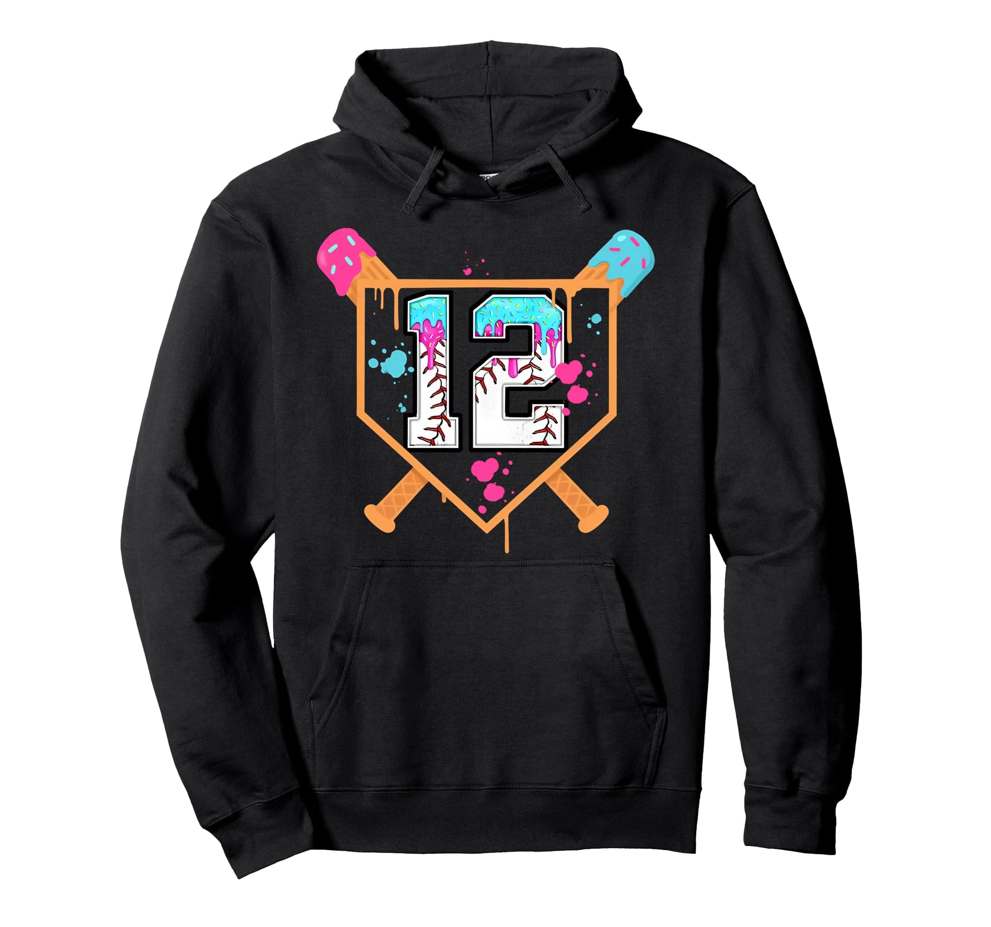 Baseball 12Th Birthday Ice Cream Drip 12 Hoodie - Custom Art Print Unisex - T-Shirt, Sweatshirt, Hoodie