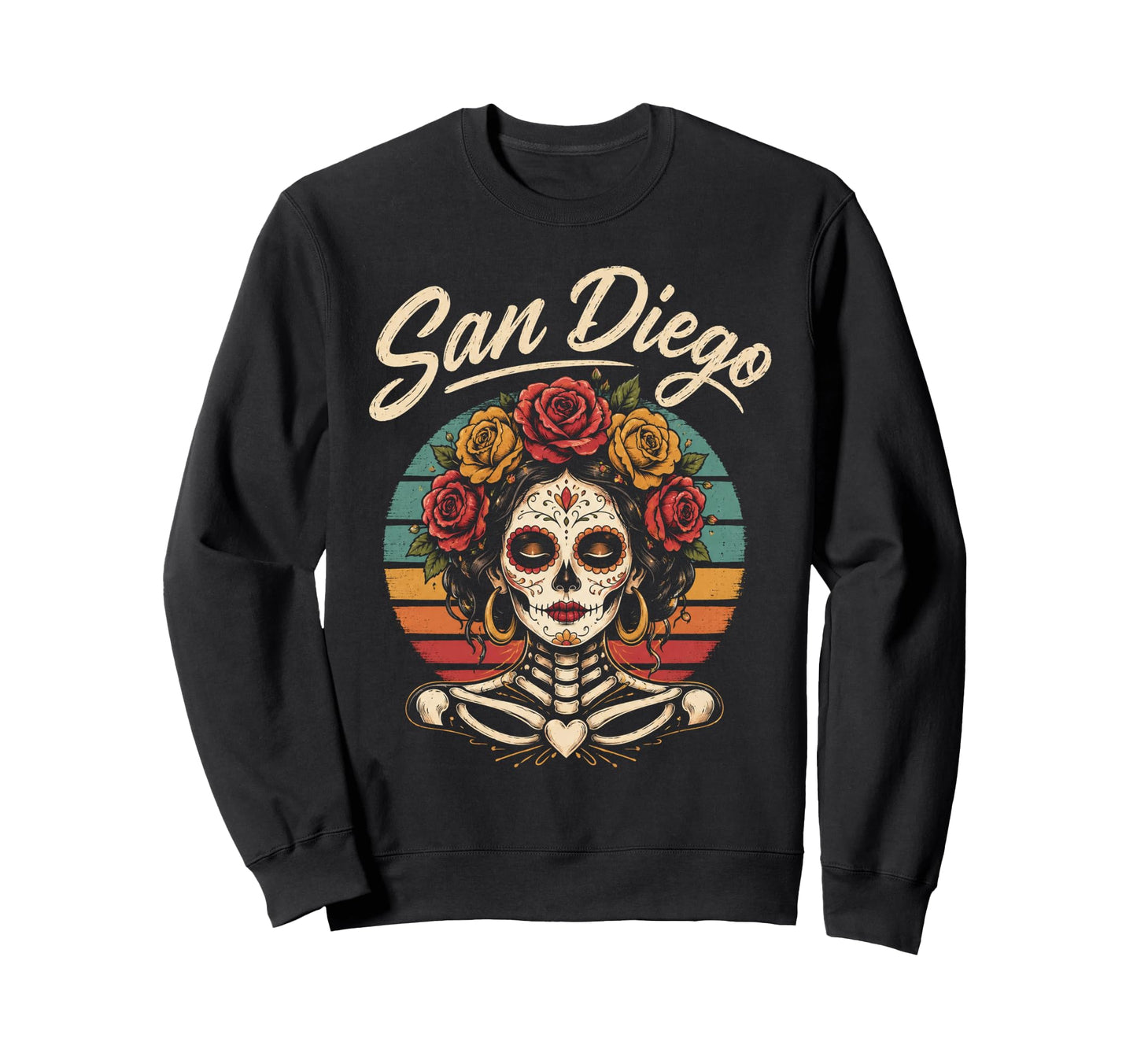 San Diego Sugar Skull Flower City Sweatshirt - Unique Graphic Unisex - T-Shirt, Sweatshirt, Hoodie