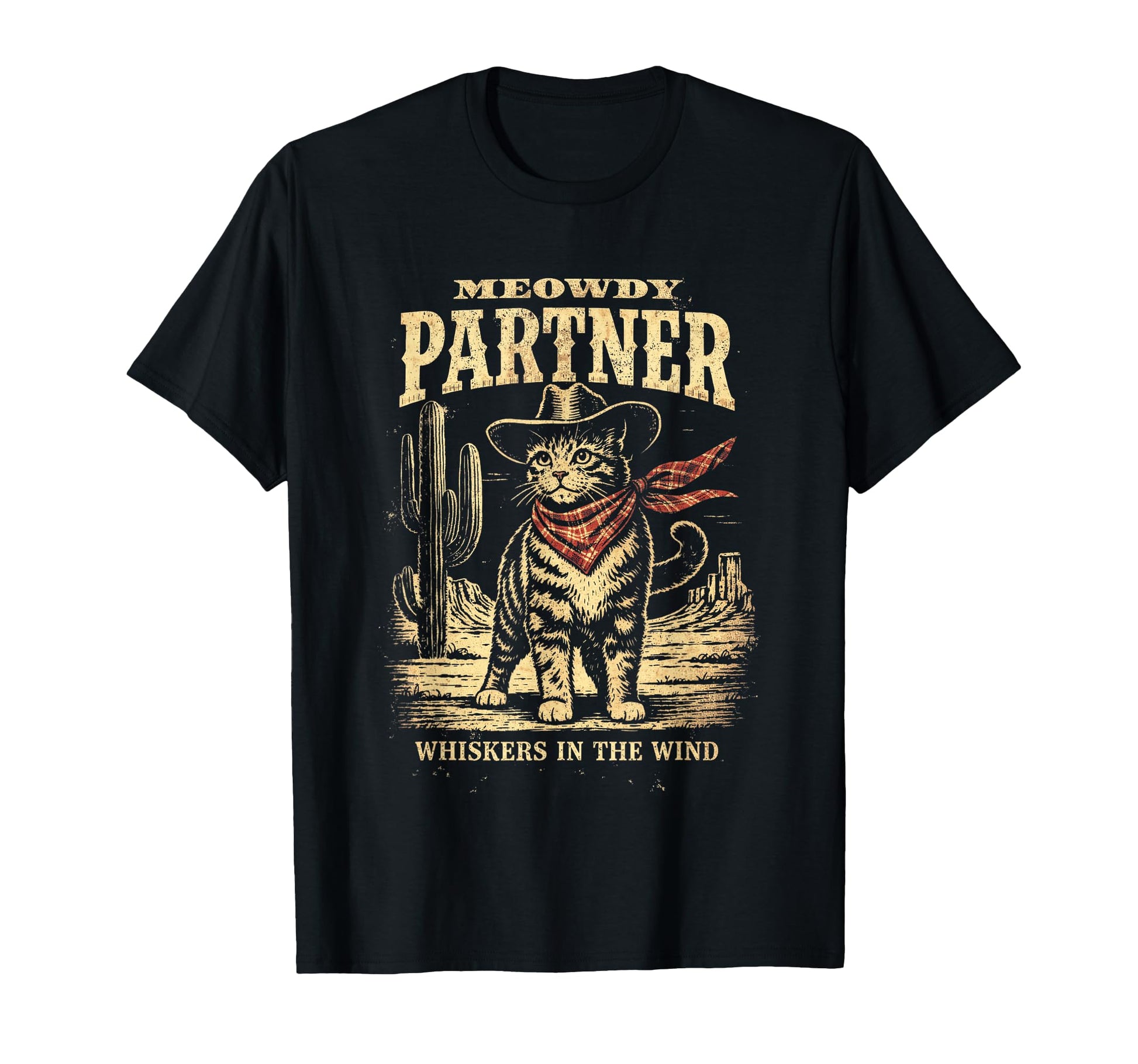 Meowdy Partner Cowboy Cat T-Shirt - Minimalist Print Men Women - T-Shirt, Sweatshirt, Hoodie