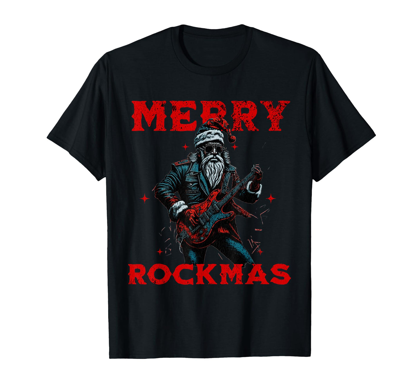 Merry Rockmas Santa Playing Rock T-Shirt - Fun Novelty Design Men Women - T-Shirt, Sweatshirt, Hoodie