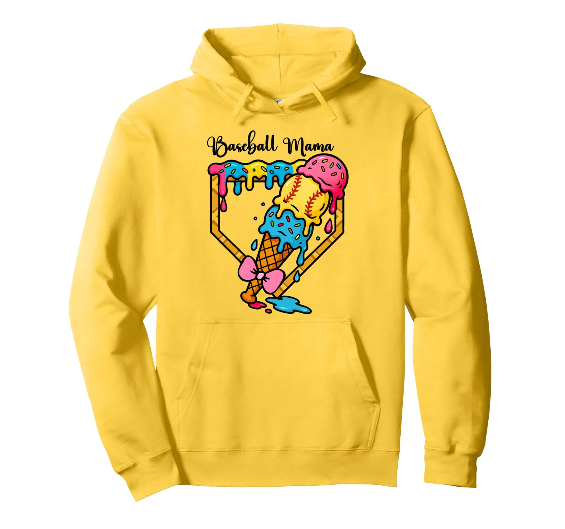 Fun Baseball Mama Ice Cream Drip Home Hoodie - Graphic Print for Adults - T-Shirt, Sweatshirt, Hoodie