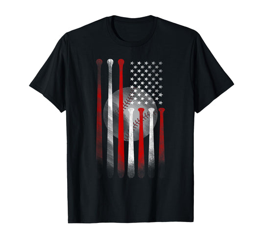 Baseball American Flag Fit Black Dad T-Shirt - Unique Graphic for Adults - T-Shirt, Sweatshirt, Hoodie