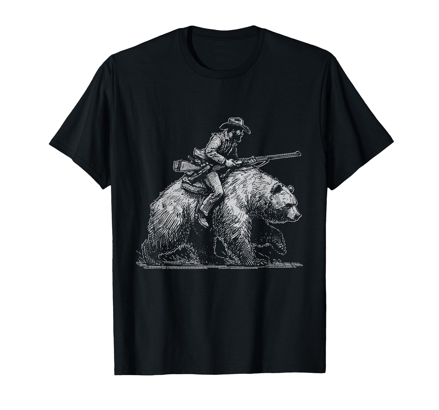 Funny Cowboy Riding Bear Wild West T-Shirt - Casual Everyday Wear Unisex - T-Shirt, Sweatshirt, Hoodie