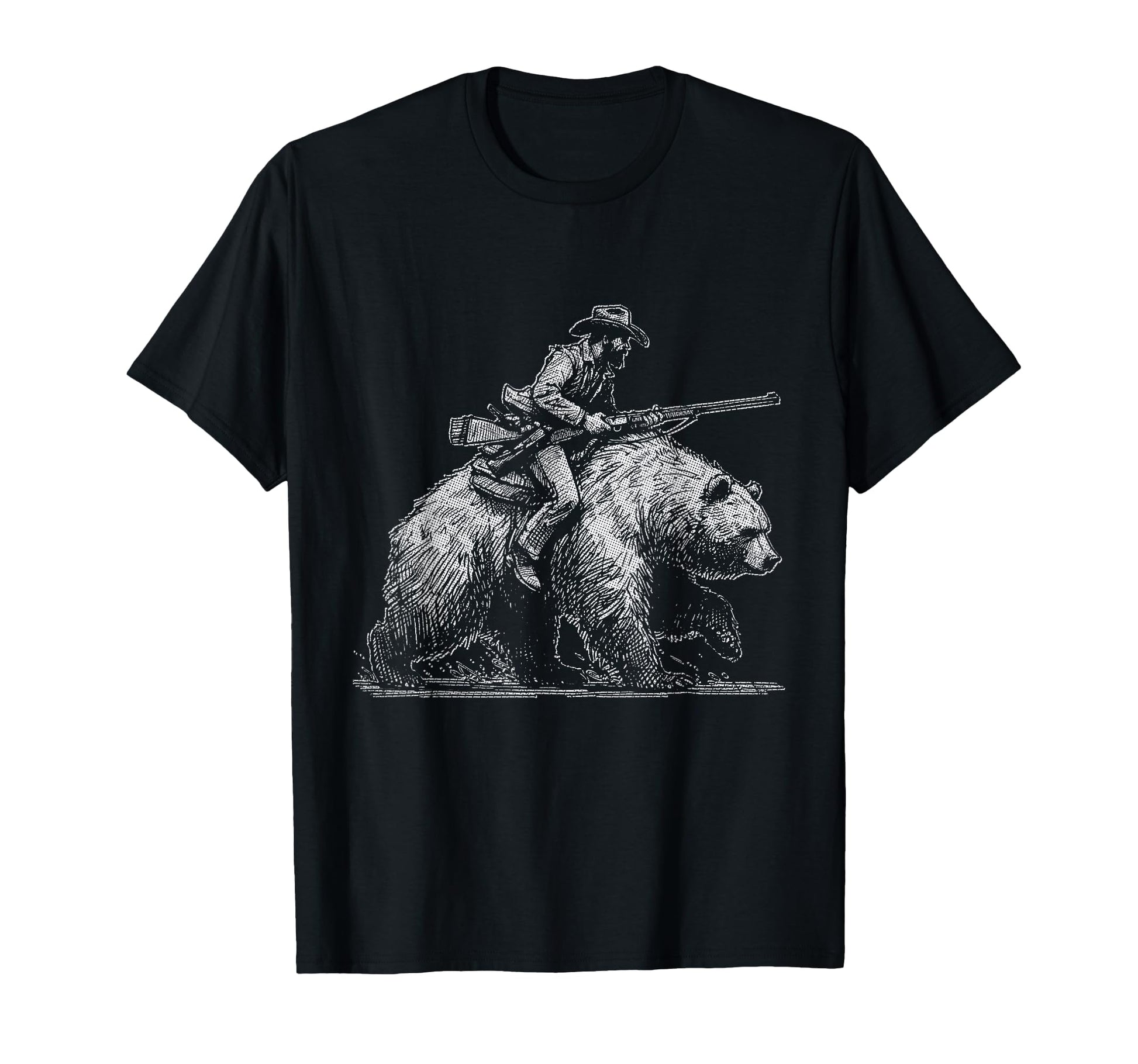 Funny Cowboy Riding Bear Wild West T-Shirt - Casual Everyday Wear Unisex - T-Shirt, Sweatshirt, Hoodie